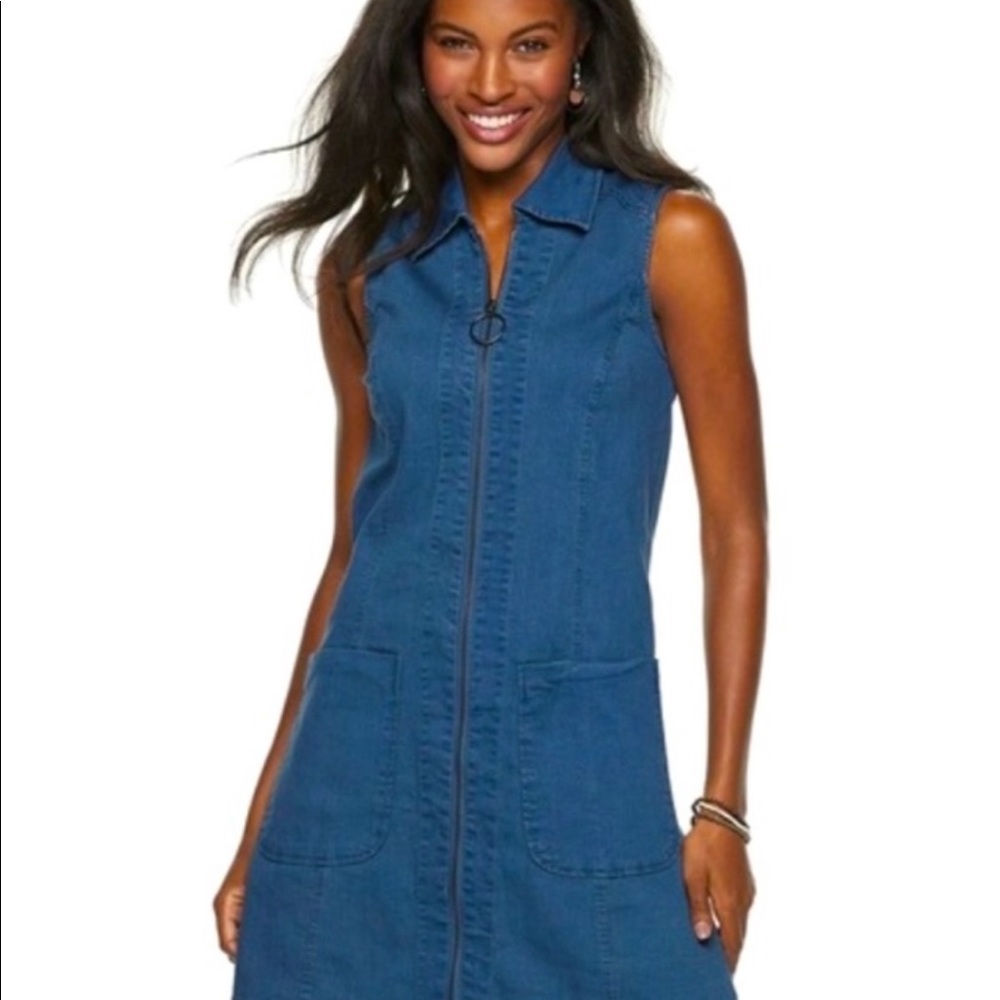 NEW HARLOW DENIM Dress blue Mini with Zipper Sz 10